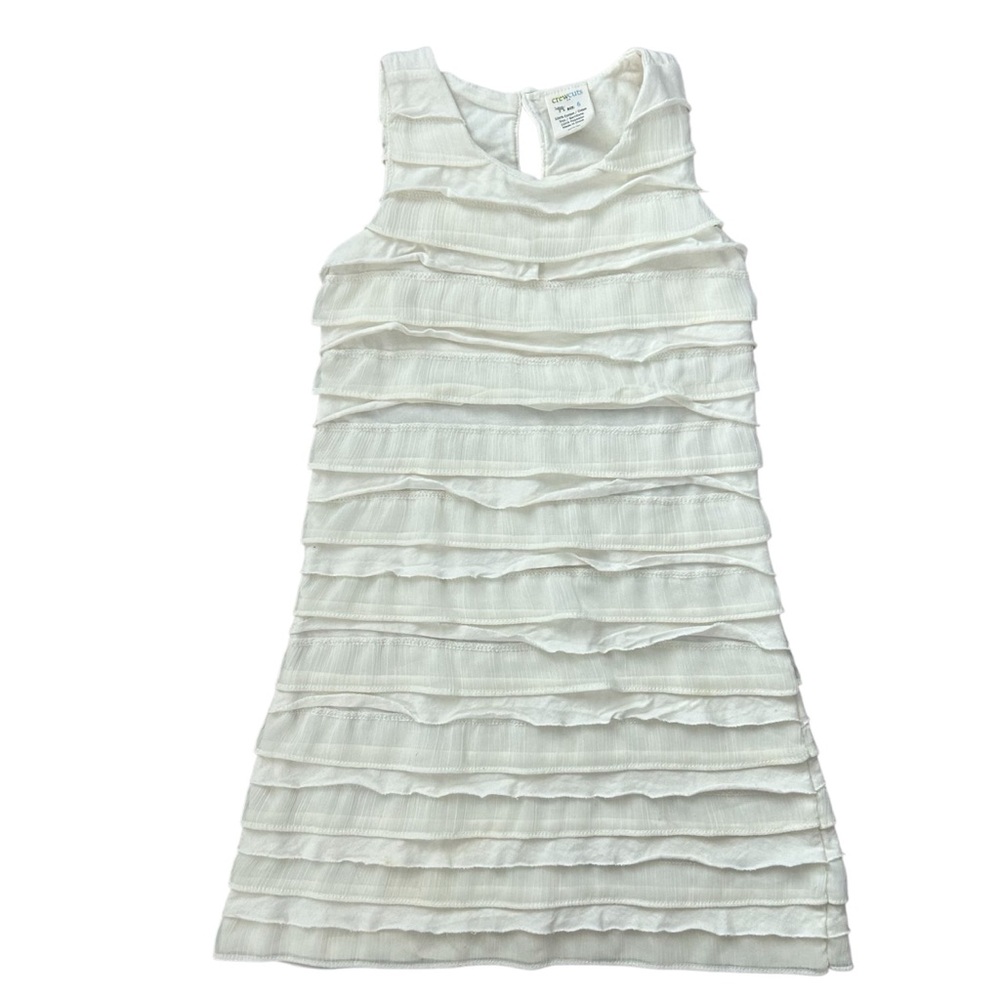 crewcuts Girls White 100% Cotton Lined Knit Ruffle Tank A-Line Dress Size 6